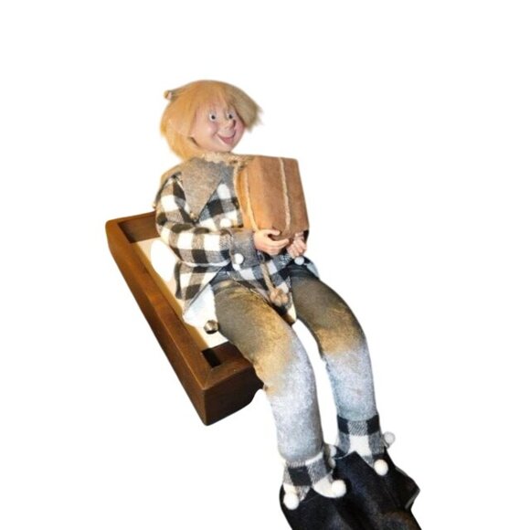 Vintage 24" Sitting Pixie Elf W/ Package GREAT Condition Christmas Bells - Picture 3 of 3